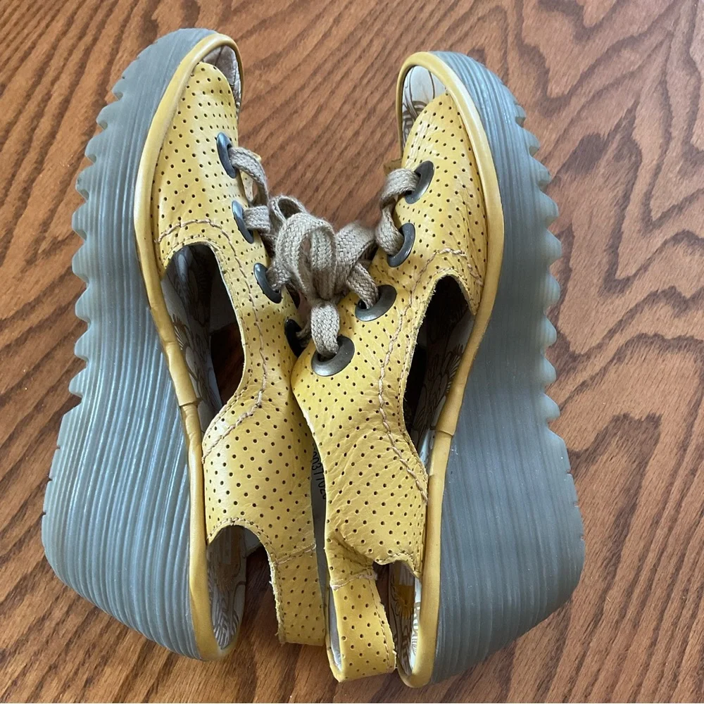 Fly London Lace-Up Wedge Sandals, Women’s Sz 37 (US 6.5-7)